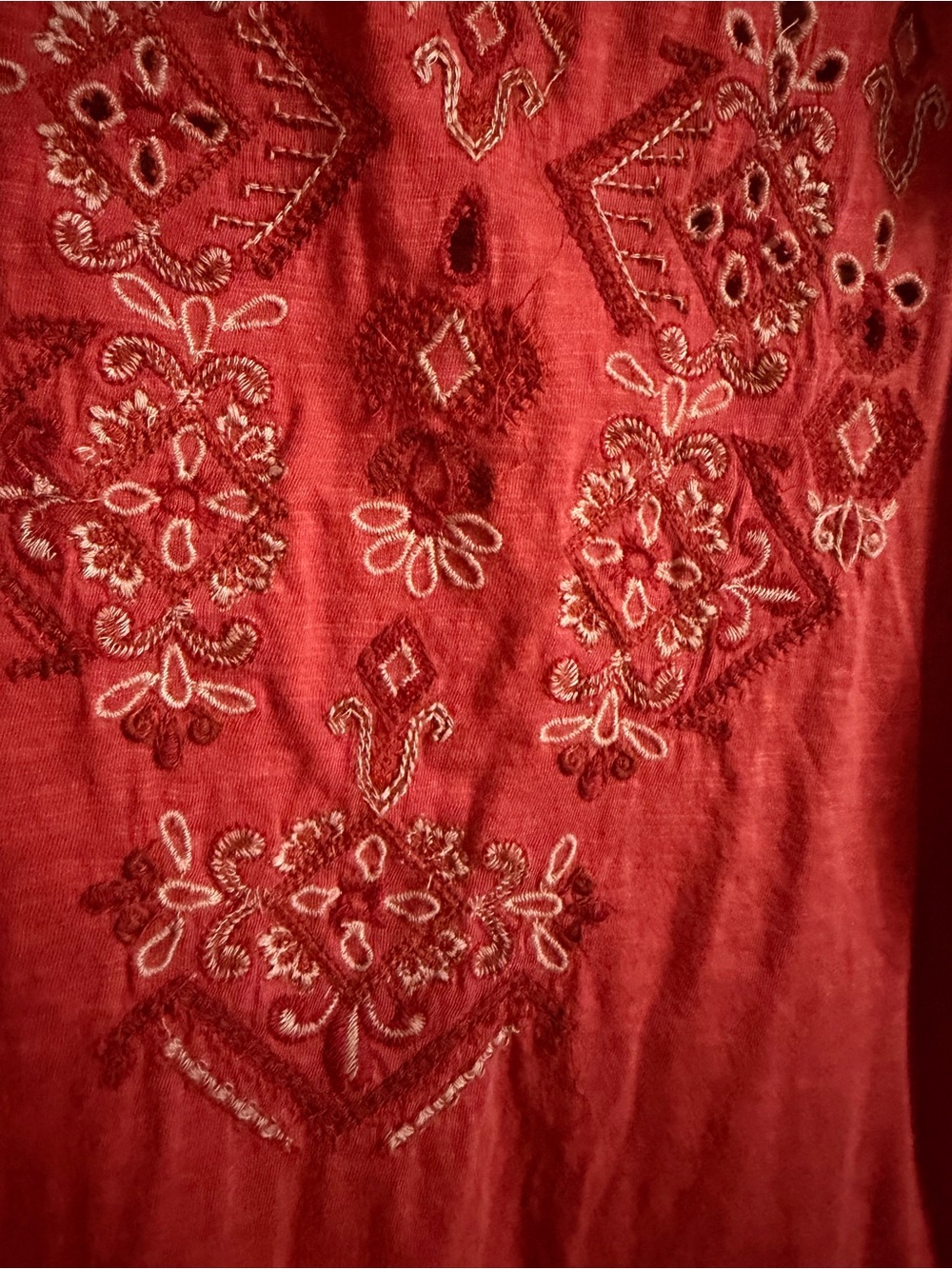 Lucky Brand L Coral Embroidered Tie-Shoulder Boho Peasant Blouse - Picture 4 of 7